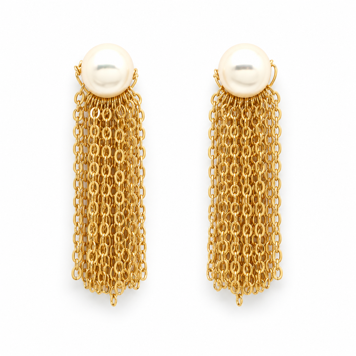 Freshwater Pearl And Gold Chain Dangle Earrings E4-197 -French Flair Collection-