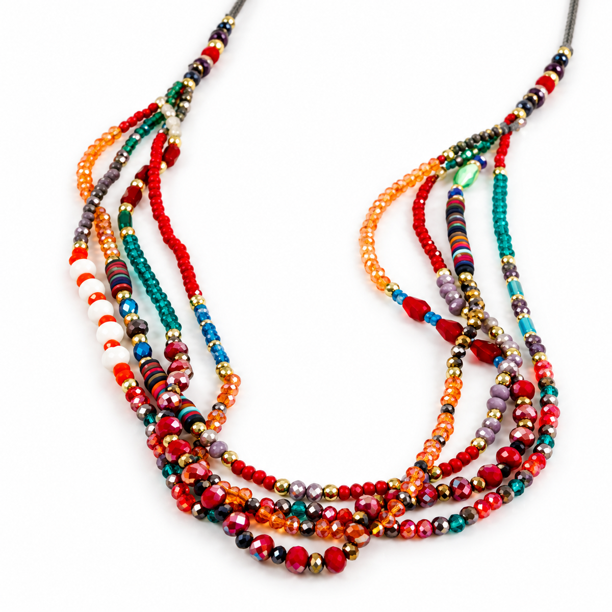 Delicate and Fun Stone and Crystal Layered Stone Necklace -The Classics Collection- N2-652