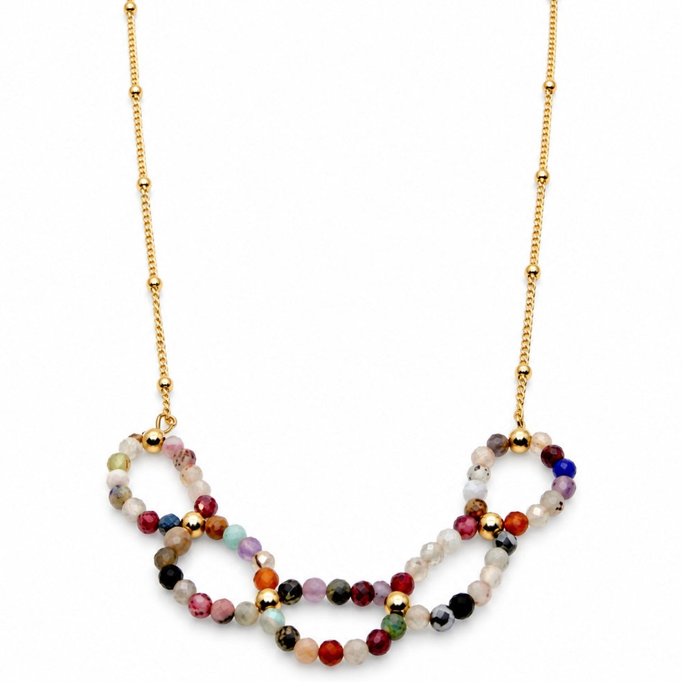 Semi Precious Stone Beaded Link Necklace -French Flair Collection- N2-2248