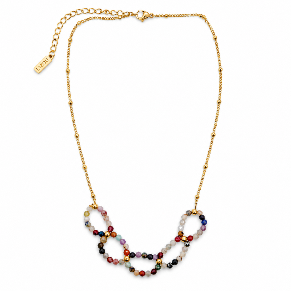 Semi Precious Stone Beaded Link Necklace -French Flair Collection- N2-2248