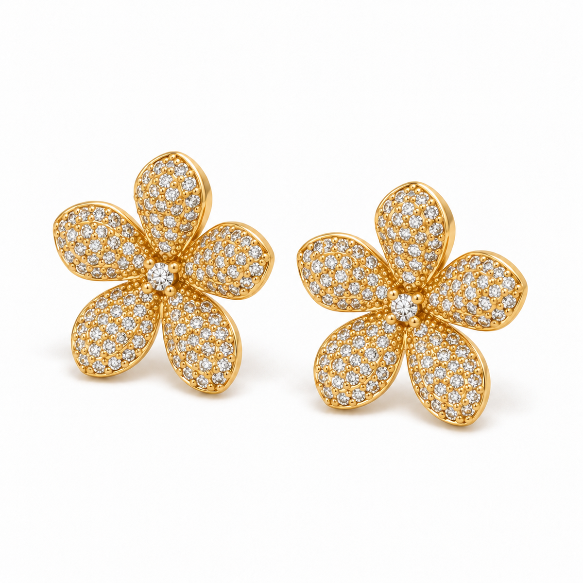 Small Five Petal Rhinestone Flower Stud Earrings - E4-495