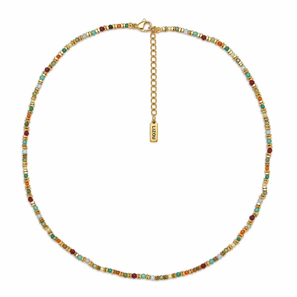 Faceted Semi Precious Stone and 18K Gold Plate Nugget Necklace - N2-2791