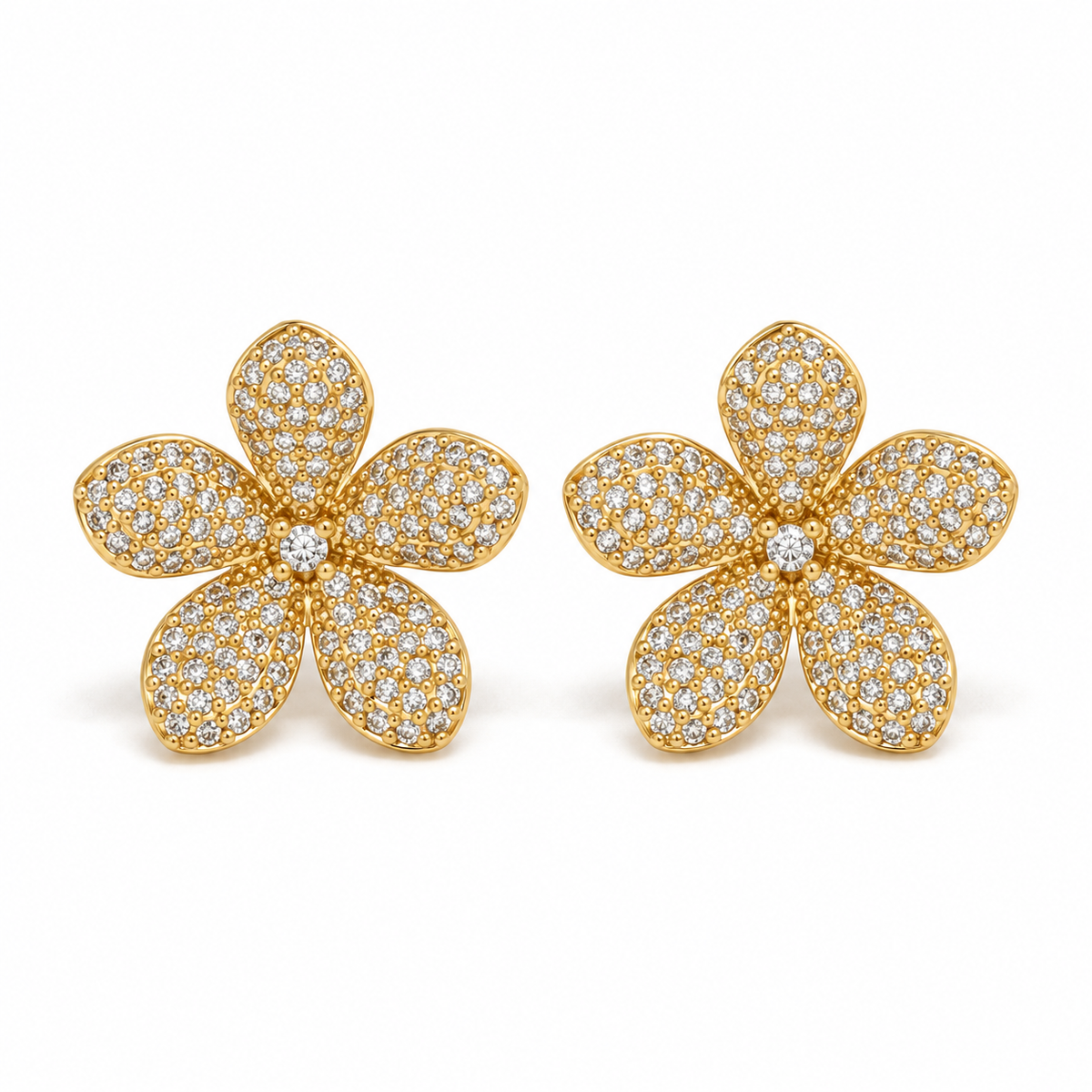 Small Five Petal Rhinestone Flower Stud Earrings - E4-495