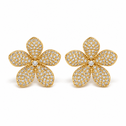 Small Five Petal Rhinestone Flower Stud Earrings - E4-495