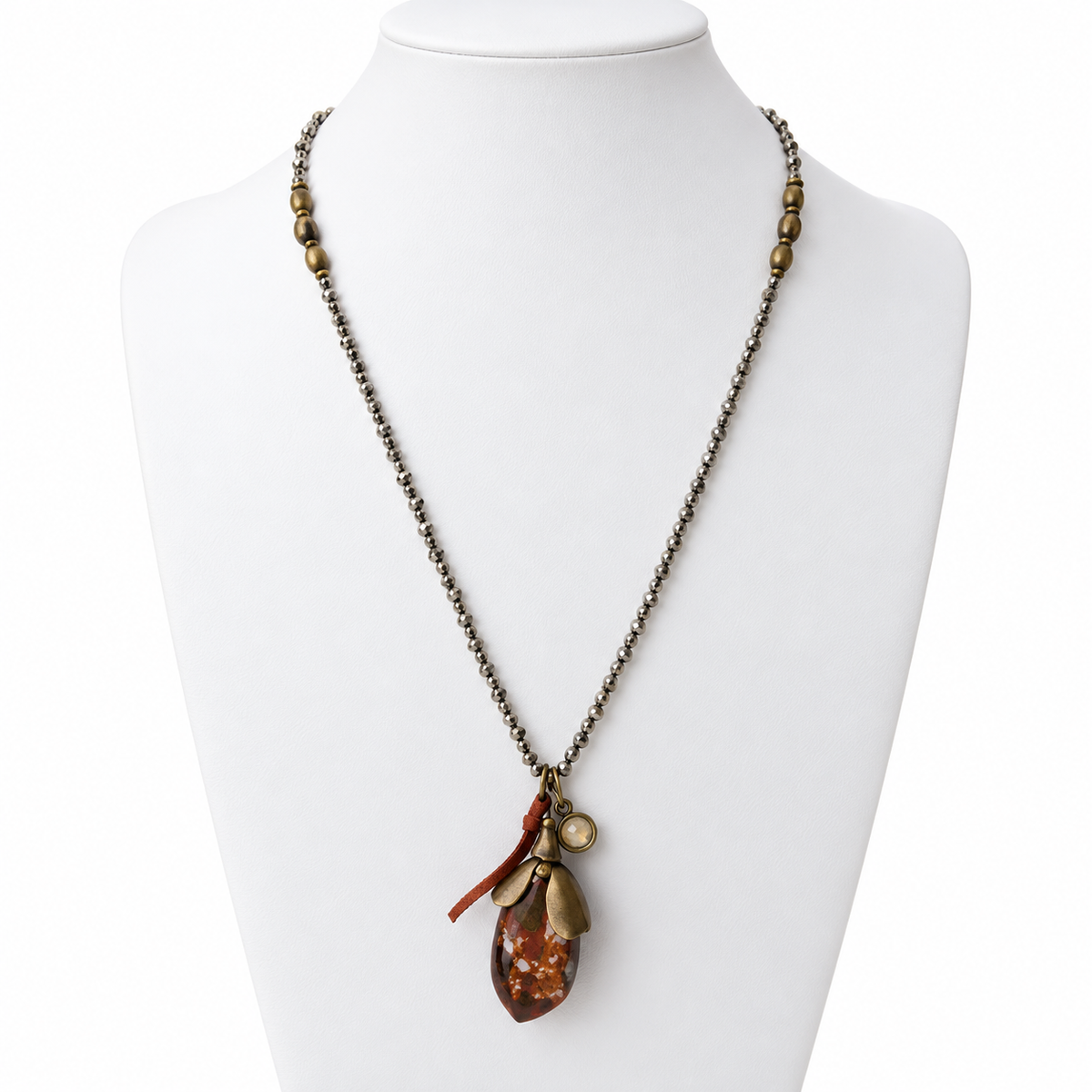 Large Stone Pendant on Crystal Necklace  -The Classics Collection- N2-364