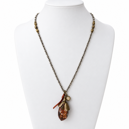 Large Stone Pendant on Crystal Necklace  -The Classics Collection- N2-364
