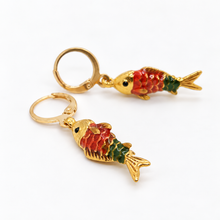Load image into Gallery viewer, Small Colorful Gold Fish Dangle Earrings  - E4-479S
