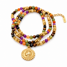 Load image into Gallery viewer, Orange Pink Semi Precious Stone Necklace Religious French Medal - FMN01C
