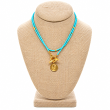 Load image into Gallery viewer, Faceted Mini Turquoise Long Delicate French Religious Medal Necklace  - FMN18

