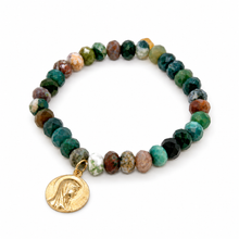 Load image into Gallery viewer, Stretch Indian Agate Bracelet French Religious Medal- FMB19A
