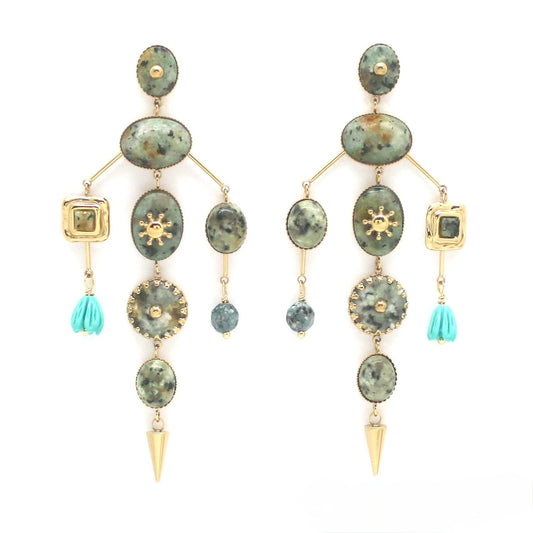 Museum Style Artsy African Turquoise Stone Mobile Earrings - E4-434