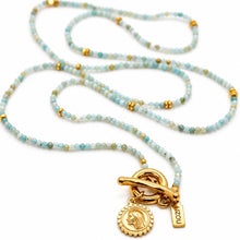 Load image into Gallery viewer, Faceted Mini Amazonite Long Delicate French Religious Medal Necklace - FMN04
