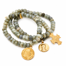 Load image into Gallery viewer, Stretch Labradorite Bracelet French Religious Medal - FMB09A
