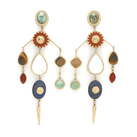 Museum Style Artsy Semi Precious Stone Mobile Earrings - E4-433