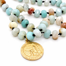 Load image into Gallery viewer, Faceted Amazonite Hand-knotted Short Religious Medal Necklace Reversible - FMN03
