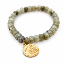Load image into Gallery viewer, Stretch Labradorite Bracelet French Religious Medal - FMB09C
