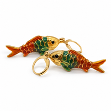 Load image into Gallery viewer, Large Colorful Gold Fish Dangle Earrings  - E4-479L

