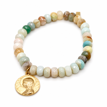 Load image into Gallery viewer, Faceted Amazonite Single Stretch French Religious Medal Bracelet - FMB04A
