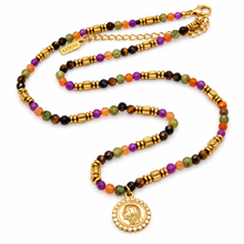 Load image into Gallery viewer, Orange Pink Semi Precious Stone Necklace Religious French Medal - FMN01C
