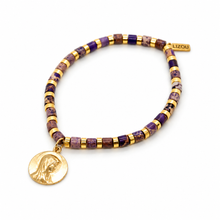 Load image into Gallery viewer, Simple Stone Stretch Bracelet with French Religious Medal - FMB01F
