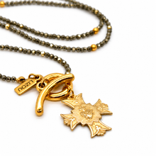 Load image into Gallery viewer, Faceted Mini Pyrite Long Delicate French Religious Medal Necklace- FMN32

