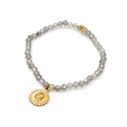 Stretch Mini Faceted Labradorite Bracelet French Religious Medal - FMB10B