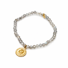 Load image into Gallery viewer, Stretch Mini Faceted Labradorite Bracelet French Religious Medal - FMB10B
