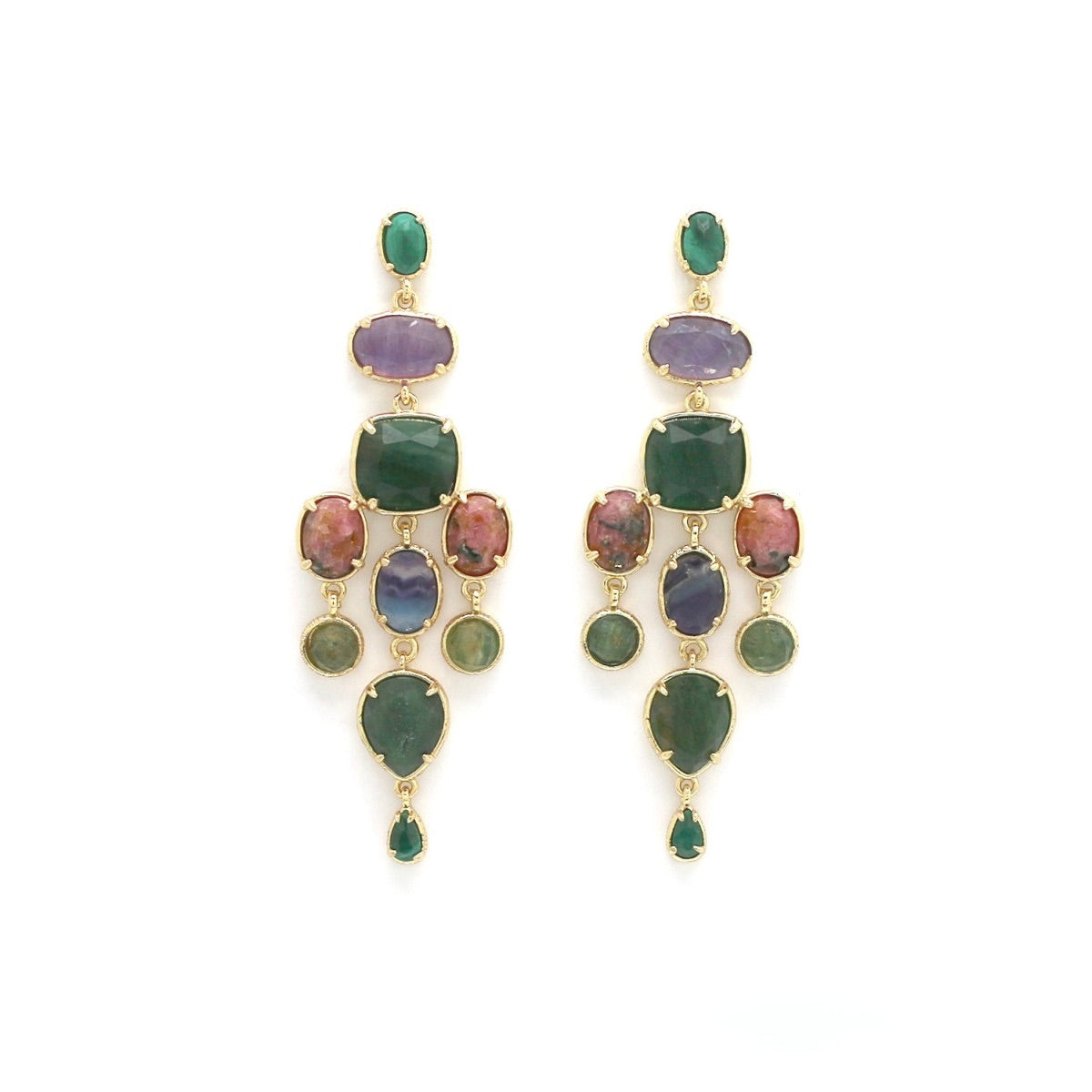 Green Mica Stone Chandelier Earrings - E4-447B