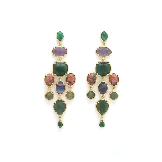 Green Mica Stone Chandelier Earrings - E4-447B
