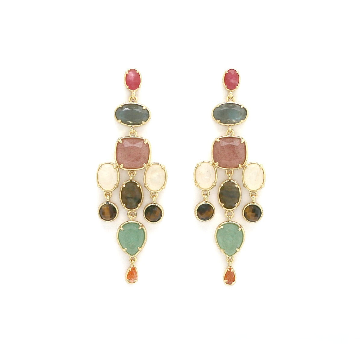 Strawberry Quartz Stone Chandelier Earrings - E4-447A