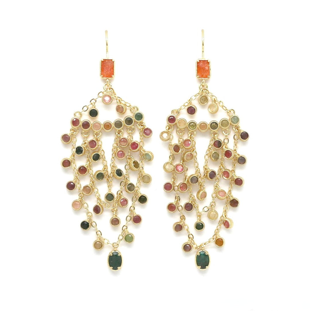 Tourmaline Sunstone Chandelier Earrings - E4-437A