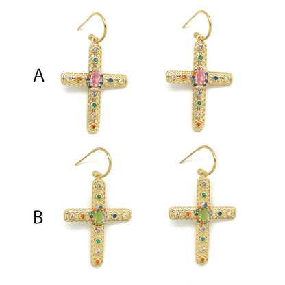 Colorful Rhinestone Hoop Cross Earrings - E4-401