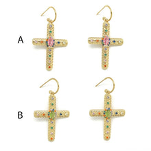 Load image into Gallery viewer, Colorful Rhinestone Hoop Cross Earrings - E4-401
