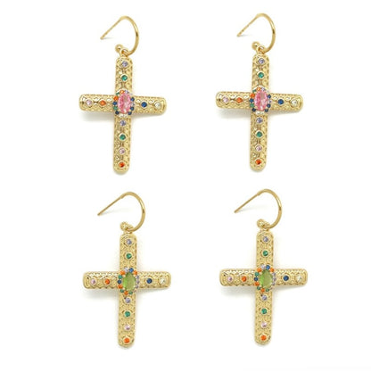 Colorful Rhinestone Hoop Cross Earrings - E4-401