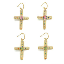 Load image into Gallery viewer, Colorful Rhinestone Hoop Cross Earrings - E4-401
