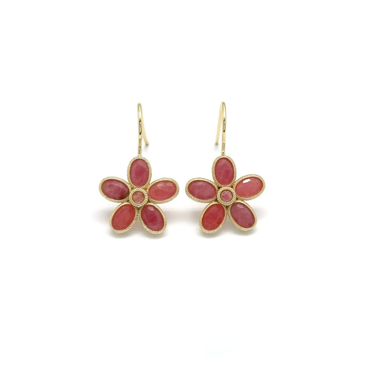 Pink Tourmaline Holiday Flower Earrings  - E4-476