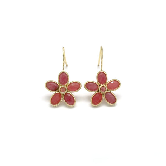 Pink Tourmaline Holiday Flower Earrings  - E4-476