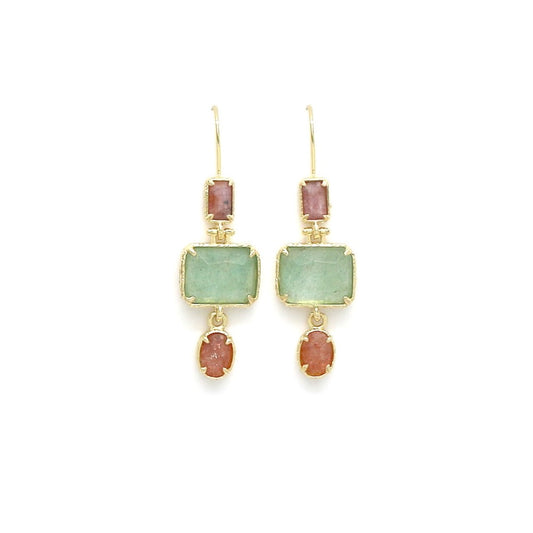Small Green Quartz Semi Precious Stone Dangle Earrings - E4-440B