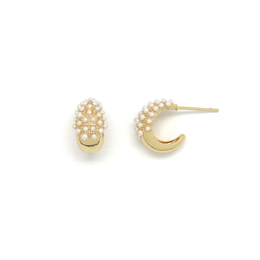 Half Pearl and Gold Drop Mini Earrings - E4-379