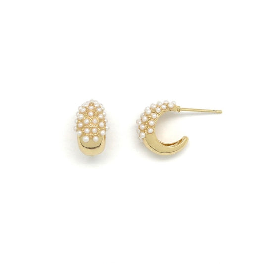Half Pearl and Gold Drop Mini Earrings - E4-379