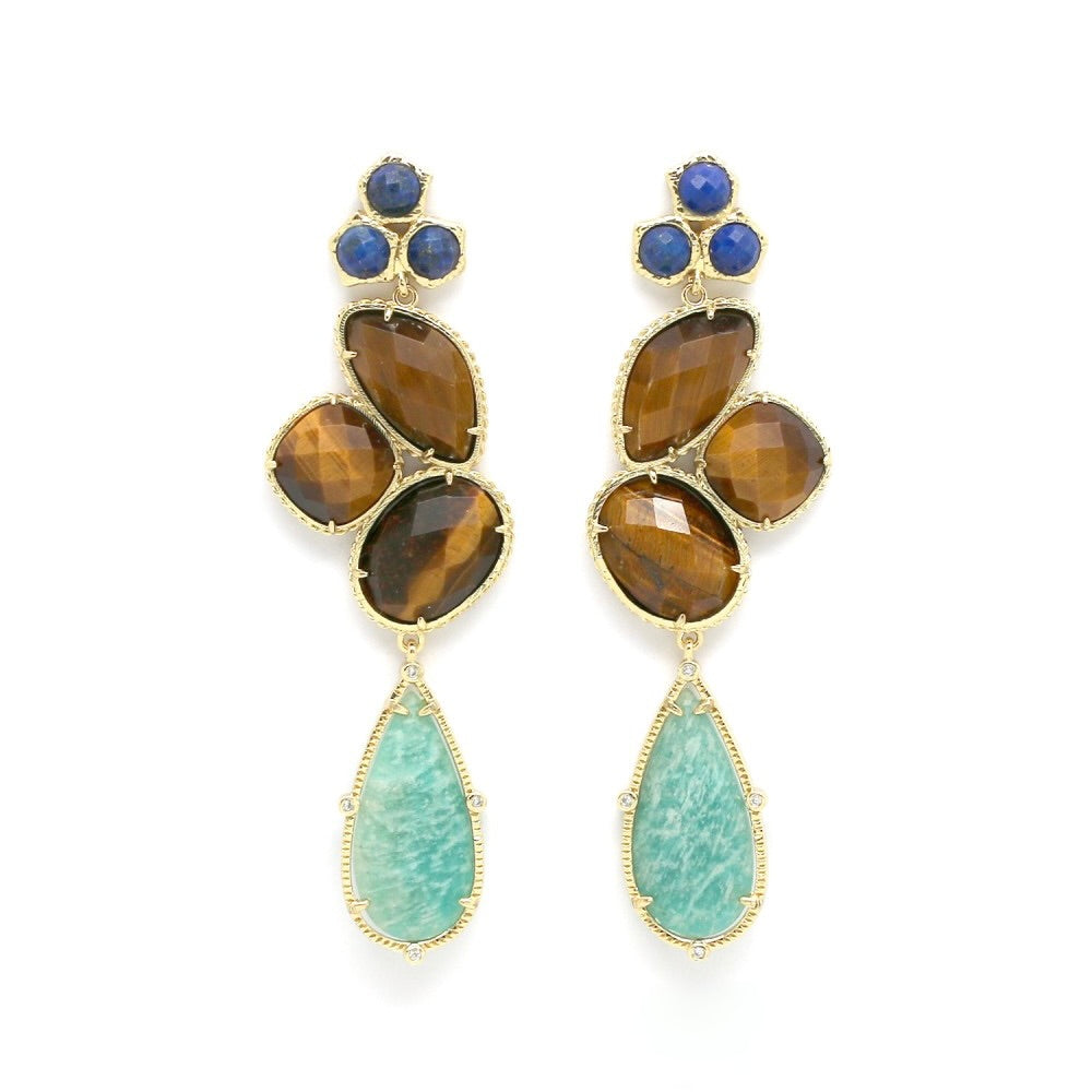 Tiger's Eye Mix Dangle Earrings  - E4-475B