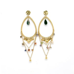 Drop Chain Multi Stone Dangle Earrings 24K Gold Plate -French Flair Collection- E4-155