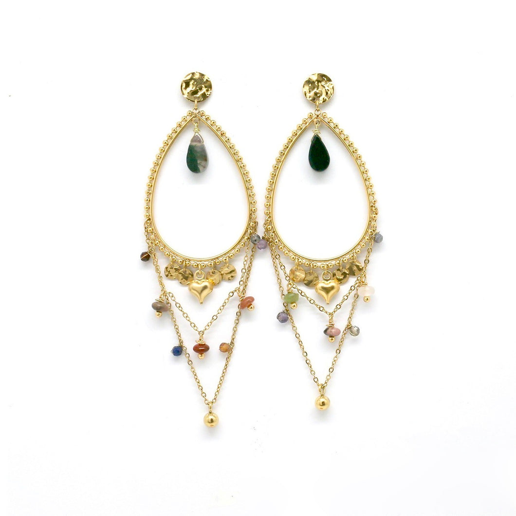 Drop Chain Multi Stone Dangle Earrings 24K Gold Plate -French Flair Collection- E4-155