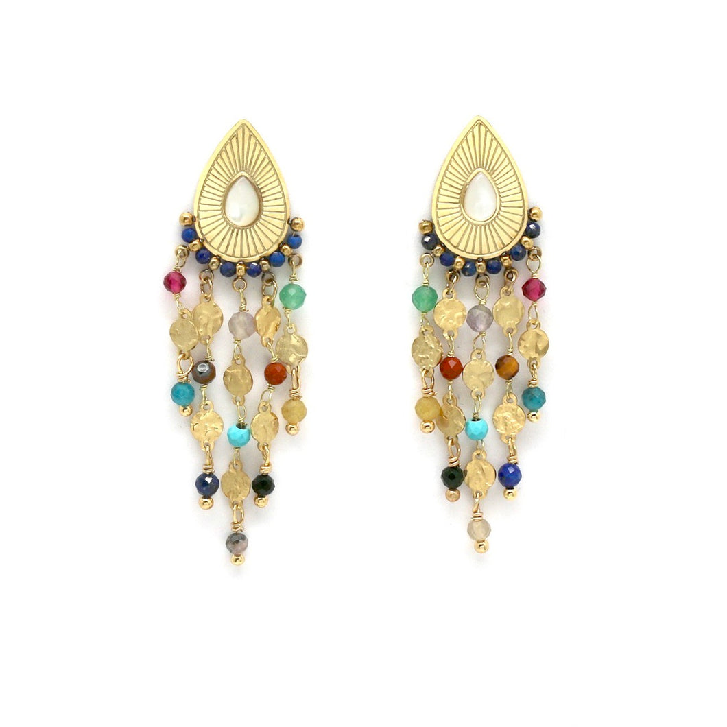 Gold Drop with Semi Precious Stone Cascade Fringe -French Flair Collection- E4-144