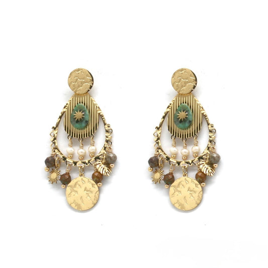 African Turquoise Drop Earrings  - E4-468