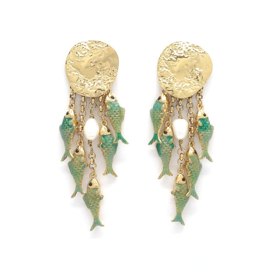 Five Turquoise Fish Hammered Earrings - E4-428