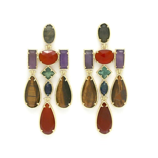 Semi Precious Stone Chandelier Mix Dangle Earrings - E4-425