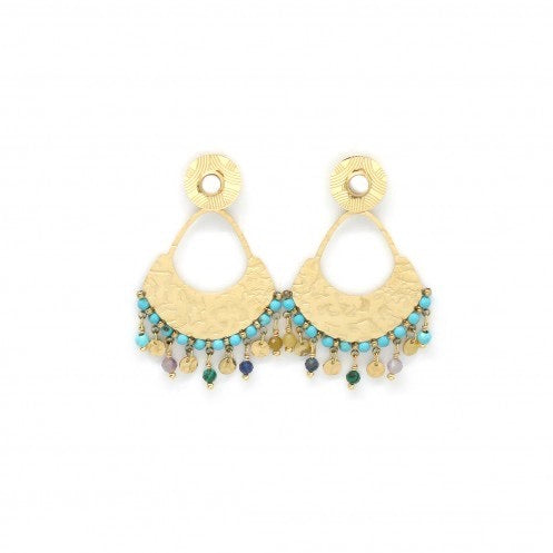 24K Gold Plate Fan Earrings Turquoise Mix E4-172 -French Flair Collection-