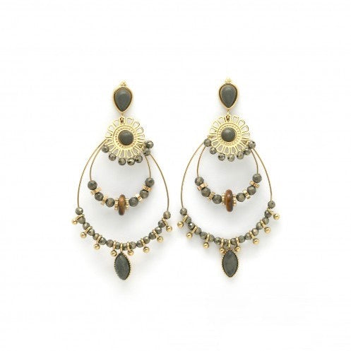 Unique Three Tier Pyrite Earrings E4-176 -French Flair Collection-