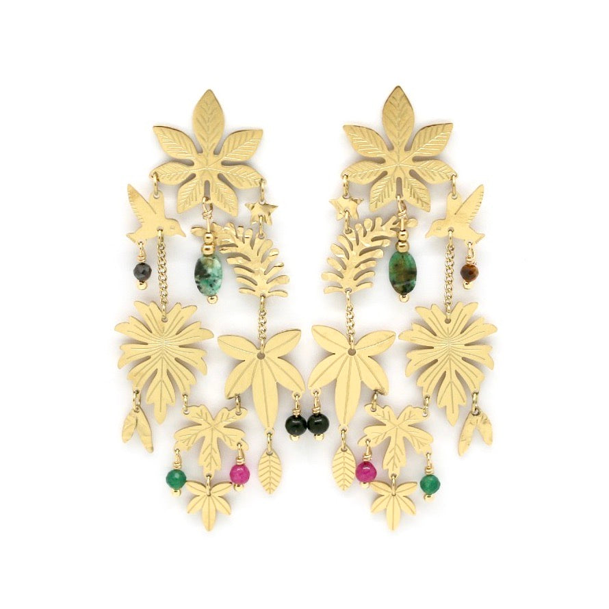 Tropical 24K Gold Plate Semi Precious Stone Earrings -French Flair Collection- E4-146